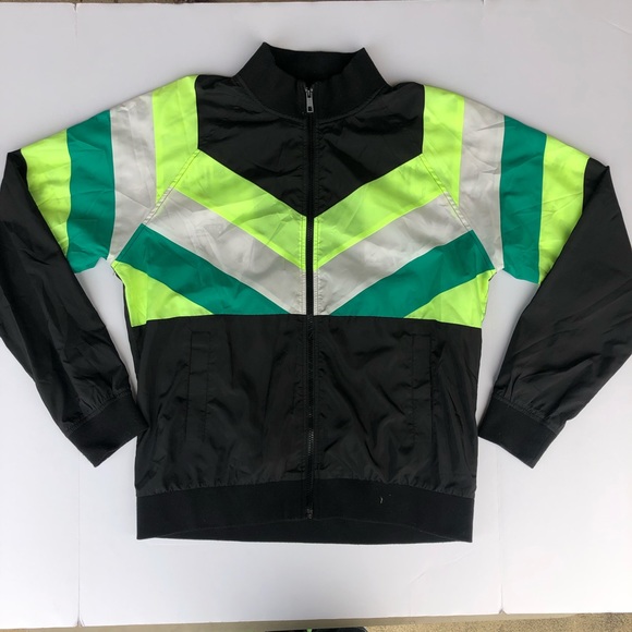 Forever 21 Mens Black w/ stripe Windbreaker Medium - Picture 1 of 4